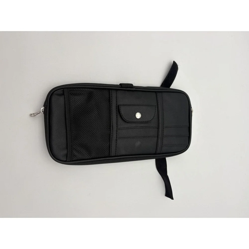Travel Wallet‎ Organizer Case Black Faux Leather Car Visor Passport Zip Pouch
